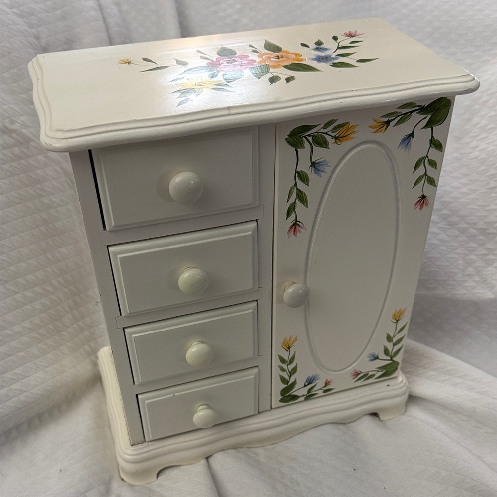 Vintage 1976 Hand-Painted Gunther Mele Wooden Floral Jewelry Armoire. Beautiful.